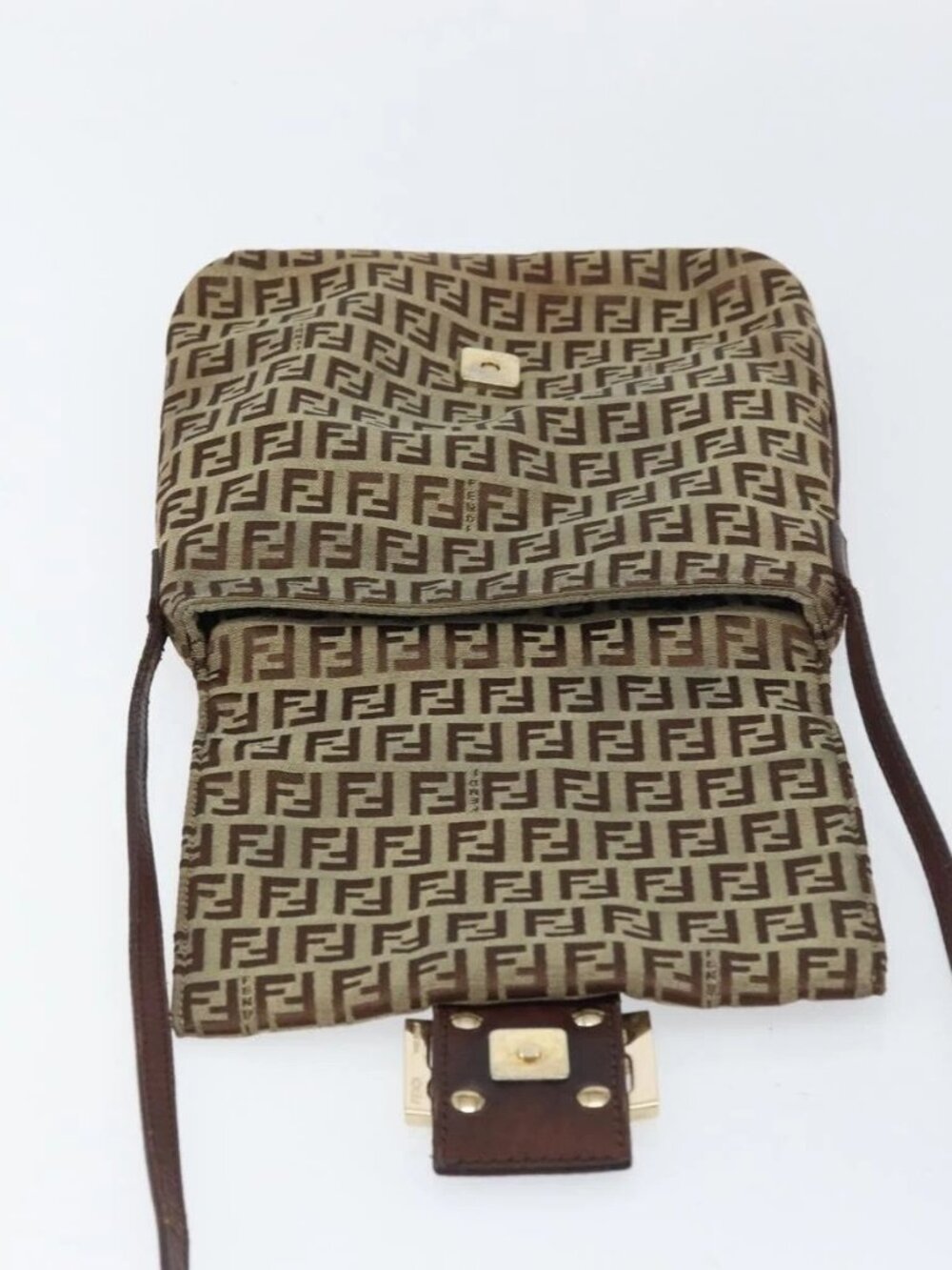 FENDI Zucchino Canvas Mamma Baguette Shoulder Bag Brown Gold Auth gh1492 - Picture 14 of 16